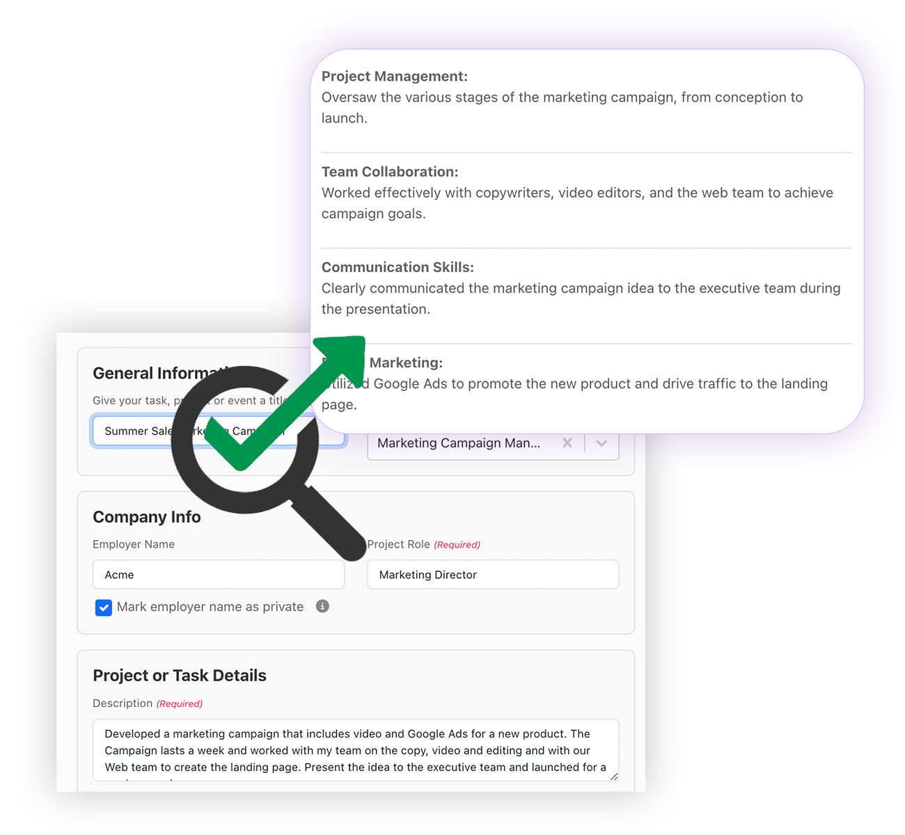 Task details with extracted skills