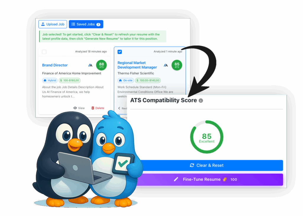 Select saved job and refresh example